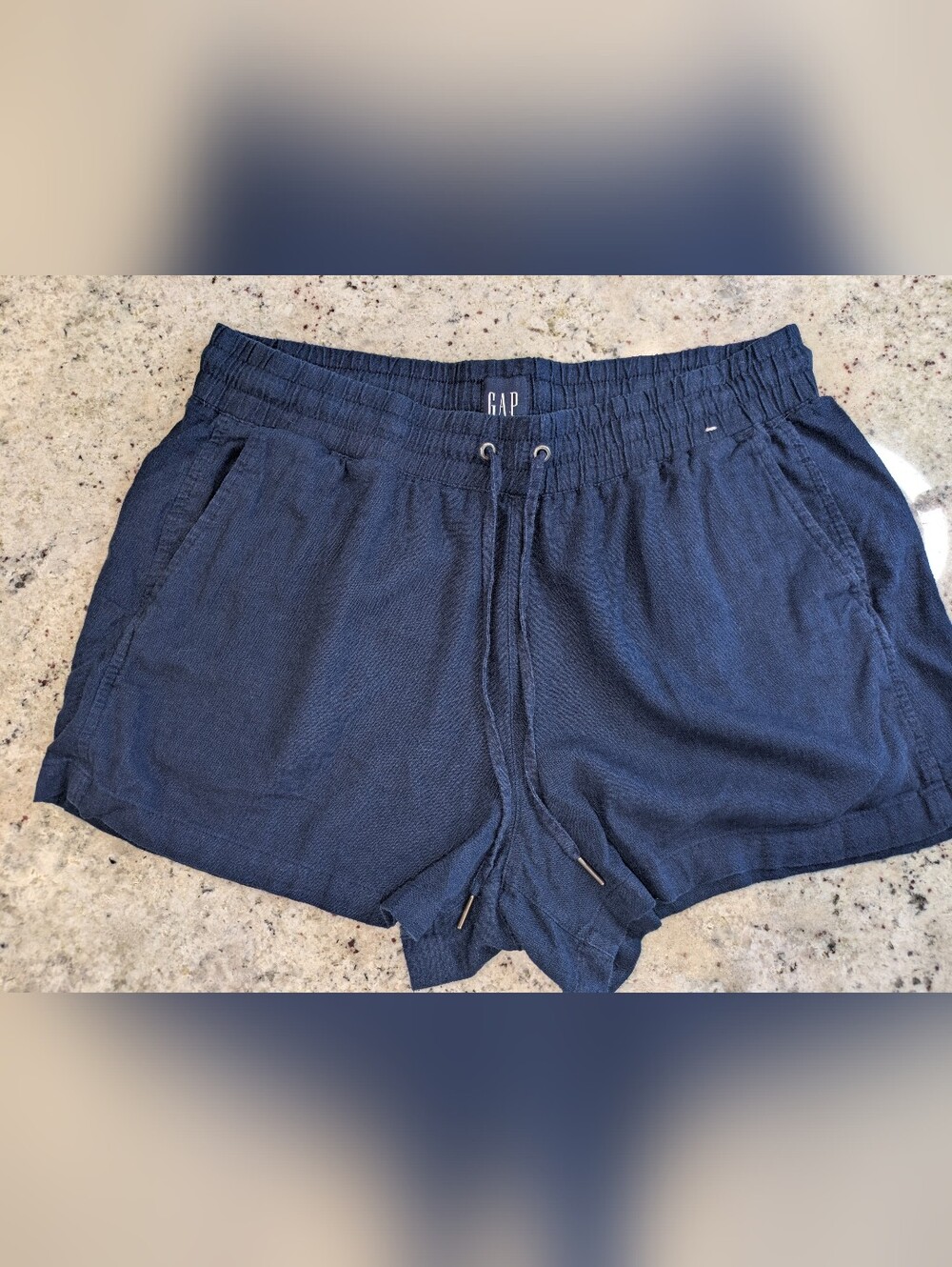 Gap Navy Linen Blend Pull On Shorts Women's Large Drawstring Pockets Casual